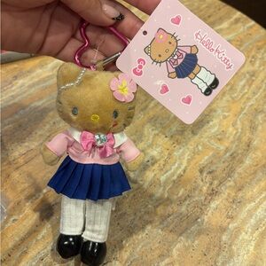 Tan Hello Kitty school girl plush keychain 2025